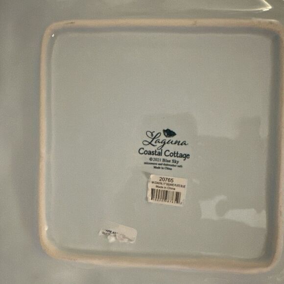 Blue Sky Seahorse Seashell Menagerie Blue Square Dinner Plate 11” - Picture 2 of 2